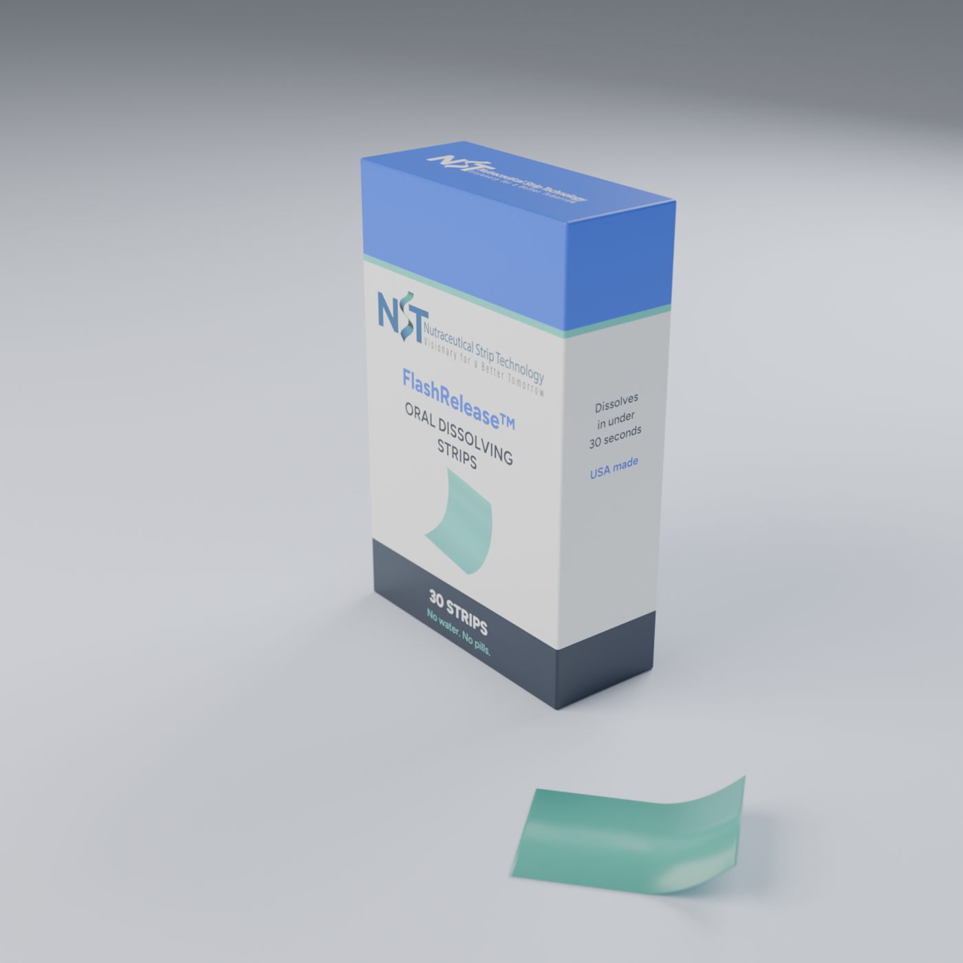 An NST FlashRelease carton of 30 oral dissolving strips